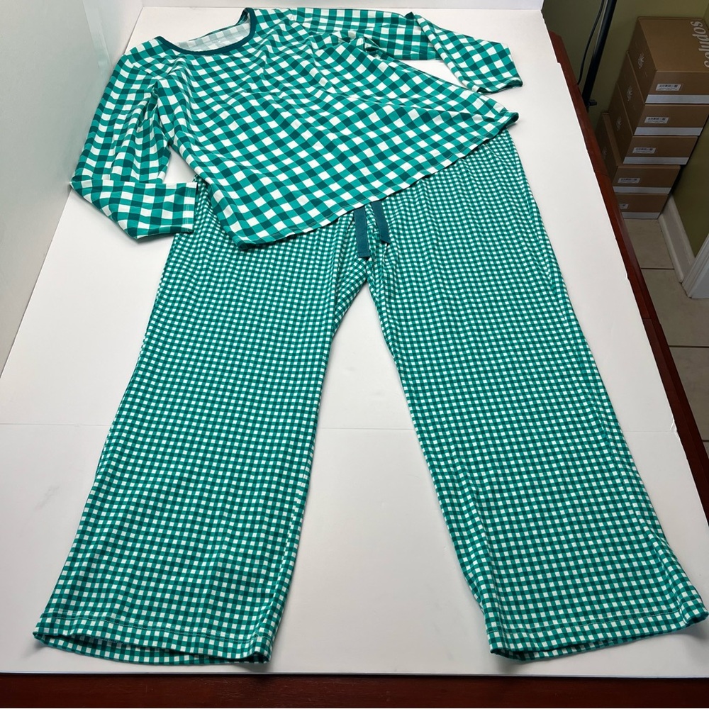 Draper James x Lands’ End Green White Checker Gingham Women 1X 16W - 18W Pajamas